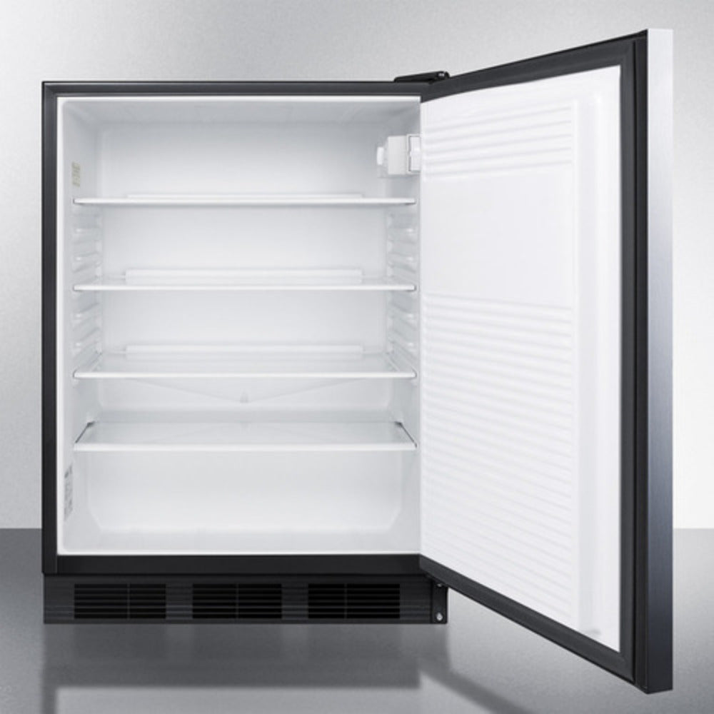 Summit Appliance AL752BI Series 24" Stainless Steel/Black Finish Built-In All-Refrigerator with Stainless Steel Top Handle