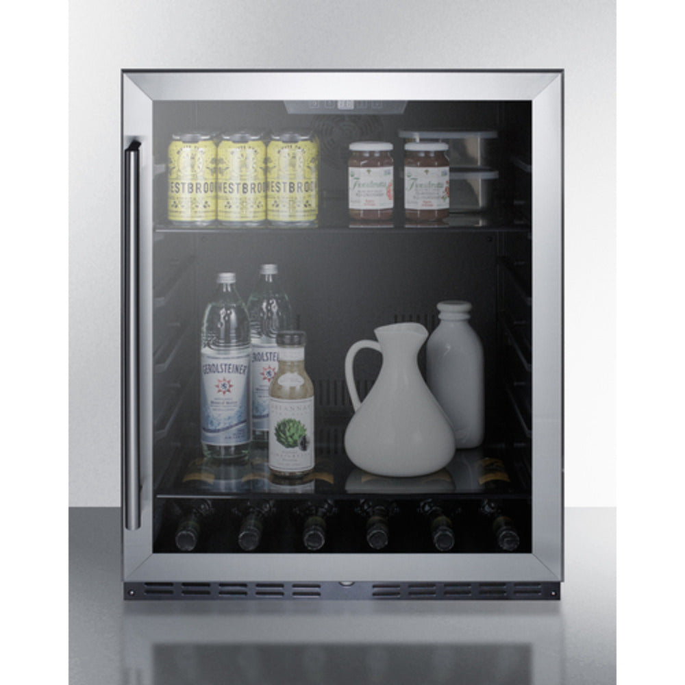 Summit Appliance AL75G Series 24" Stainless Steel Finish Built-In Commercial Beverage Center with Glass Door