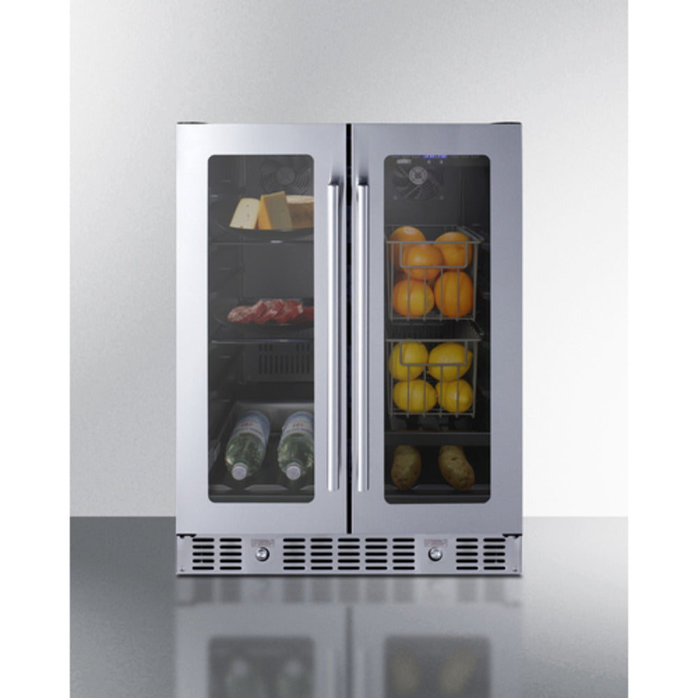 Summit Appliance ALFD24 Series 24" Black Finish Built-In Dual-Zone Produce Refrigerator