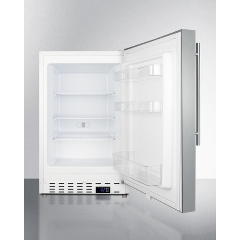 Summit Appliance ALFZ36 Series 21" Stainless Steel/White Finish Built-In All-Freezer with Brushed Stainless Steel Handle