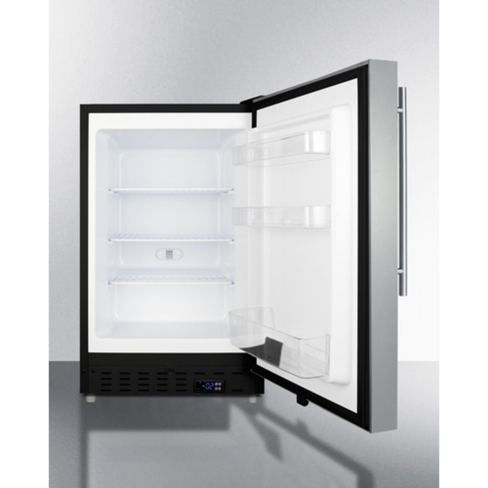 Summit Appliance ALFZ37 Series 21" Stainless Steel/Black Finish Built-In All-Freezer with Brushed Stainless Steel Handle