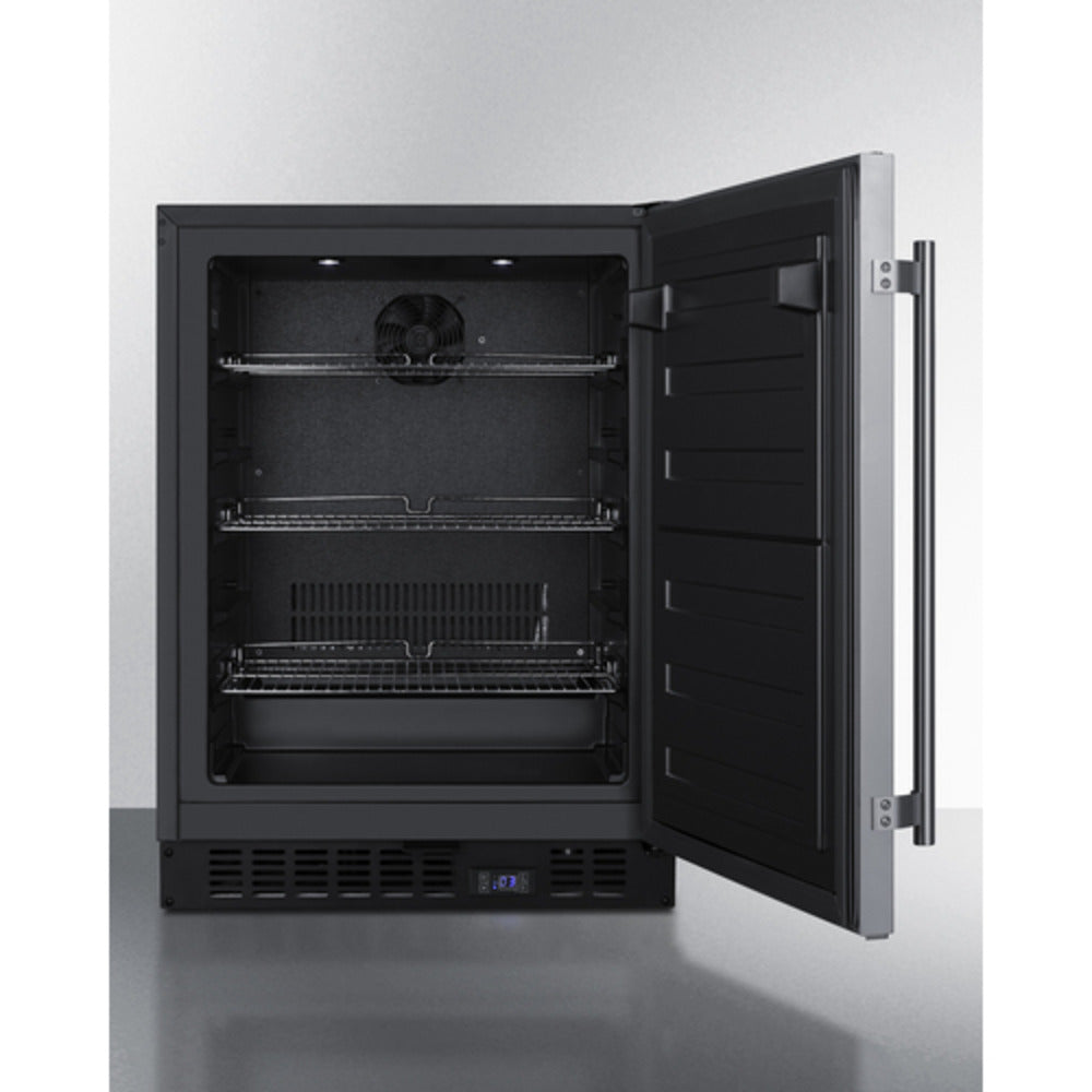Summit Appliance ALFZ53 Series 24" Stainless Steel/Black Finish Built-In All-Freezer with Chrome Handle