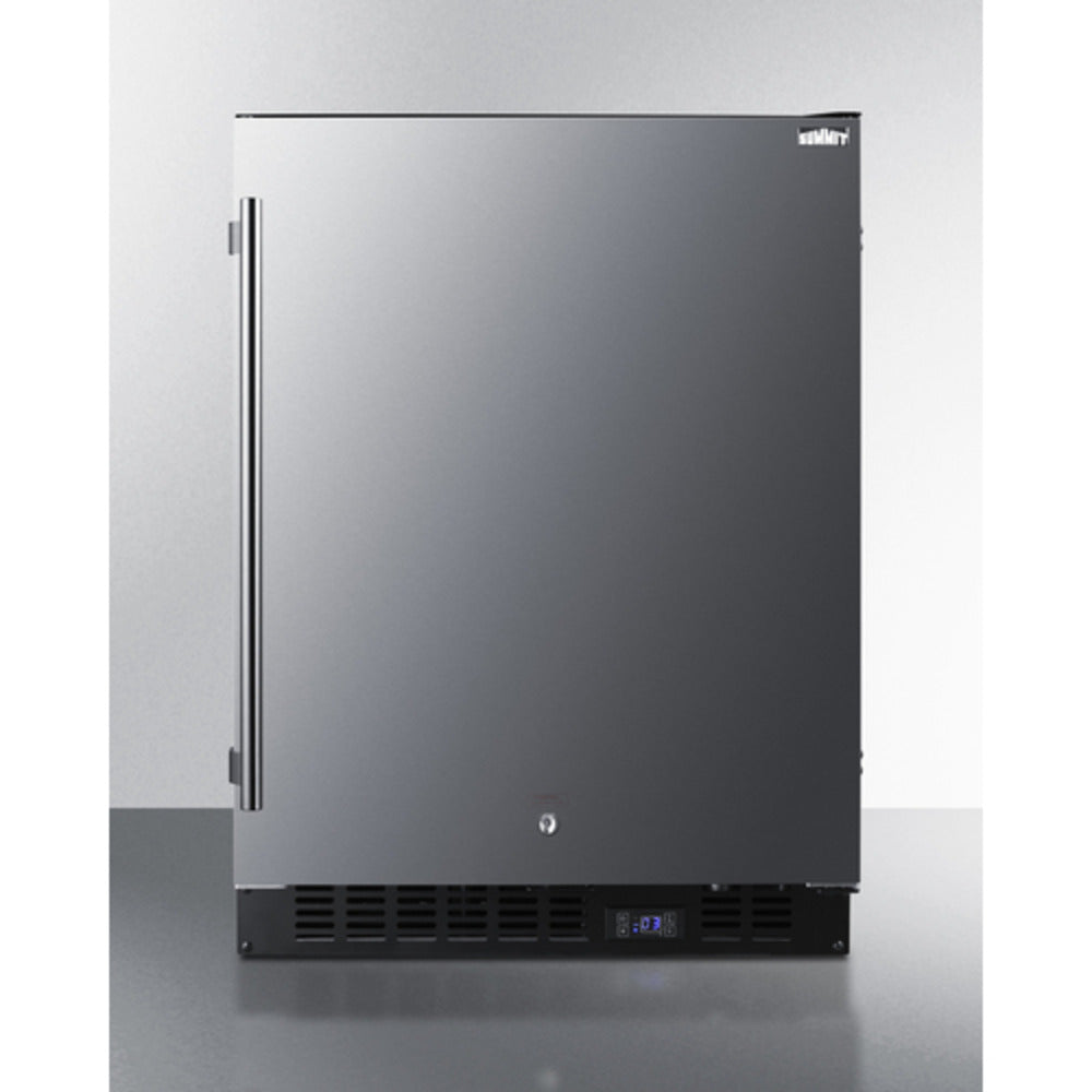 Summit Appliance ALFZ53 Series 24" Stainless Steel/Black Finish Built-In All-Freezer with Chrome Handle