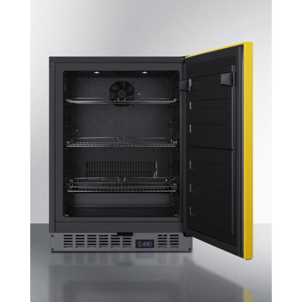 Summit Appliance ALFZ53 Series 24" Yellow/Black Finish Built-In All-Freezer with Brushed Stainless Steel Handle