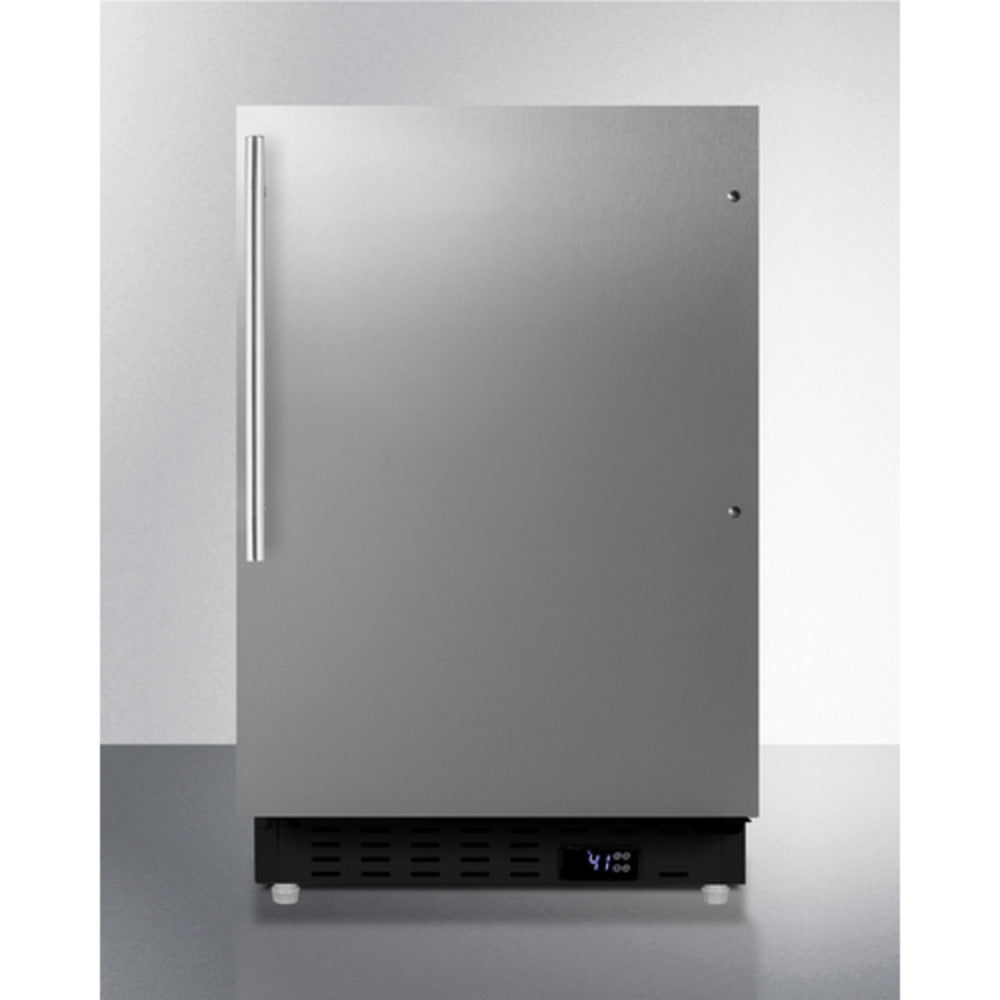 Summit Appliance ALR47 Series 21" Stainless Steel/Black Finish Built-In All-Refrigerator with Brushed Stainless Steel Handle