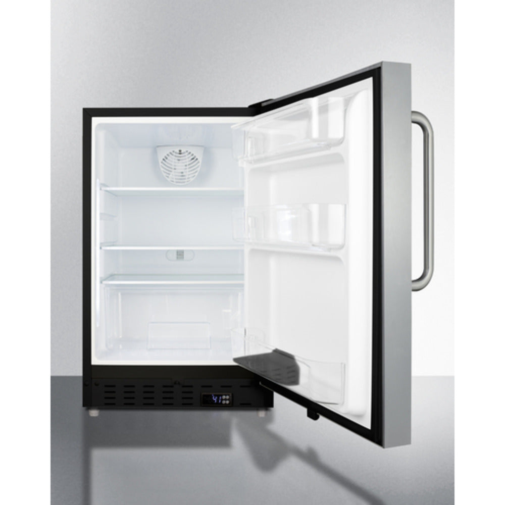 Summit Appliance ALR47 Series 21" Stainless Steel/Black Finish Built-In All-Refrigerator with Towel Bar Handle