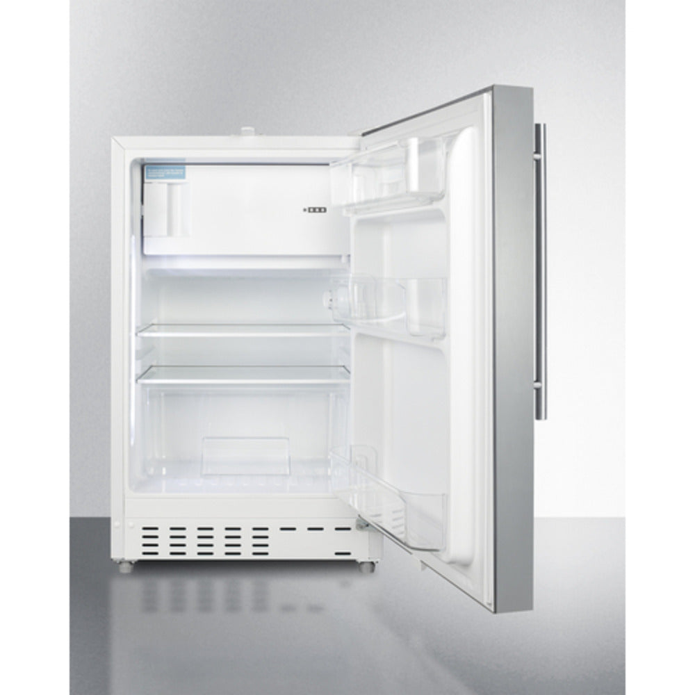 Summit Appliance ALRF48 Series 21" Stainless Steel/White Finish Built-In Refrigerator-Freezer with Brushed Stainless Steel Handle