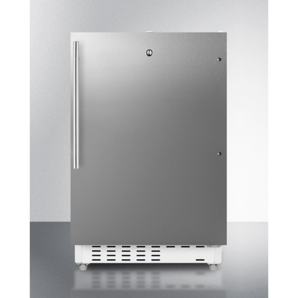 Summit Appliance ALRF48 Series 21" Stainless Steel/White Finish Built-In Refrigerator-Freezer with Brushed Stainless Steel Handle