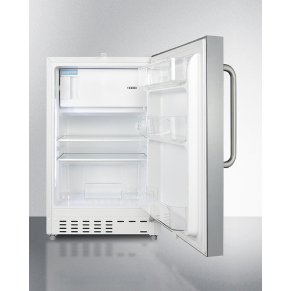 Summit Appliance ALRF48 Series 21" Stainless Steel/White Finish Built-In Refrigerator-Freezer with Towel Bar Handle