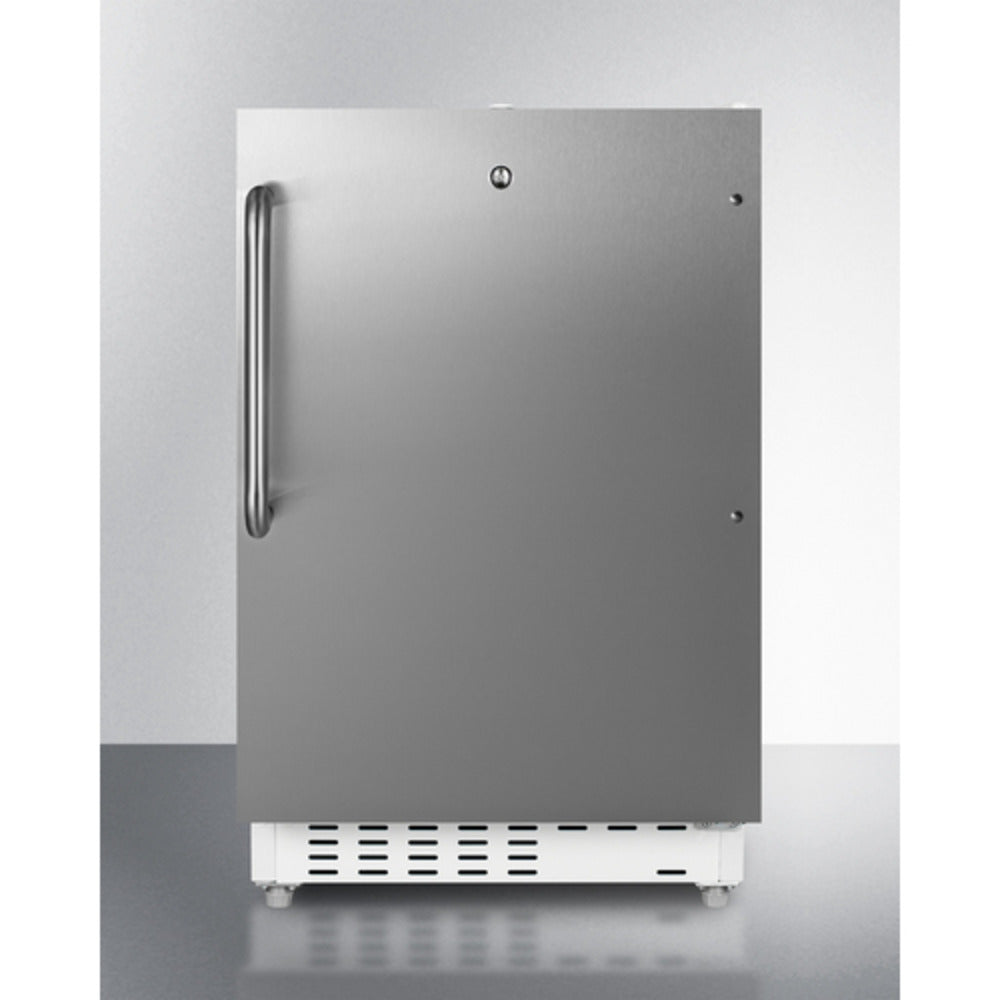 Summit Appliance ALRF48 Series 21" Stainless Steel/White Finish Built-In Refrigerator-Freezer with Towel Bar Handle