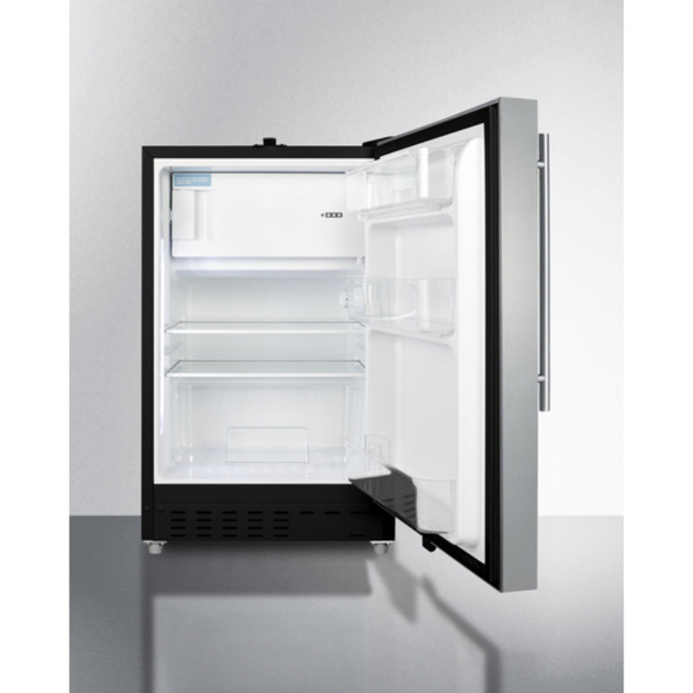 Summit Appliance ALRF49 Series 21" Stainless Steel Finish Built-In Refrigerator-Freezer with Brushed Stainless Steel Handle