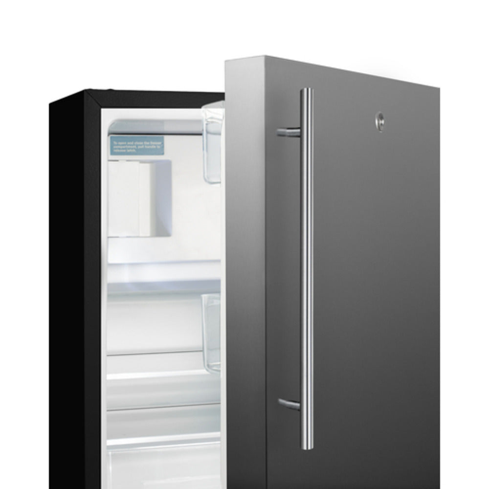 Summit Appliance ALRF49 Series 21" Stainless Steel/Black Finish Built-In Refrigerator-Freezer with Brushed Stainless Steel Handle