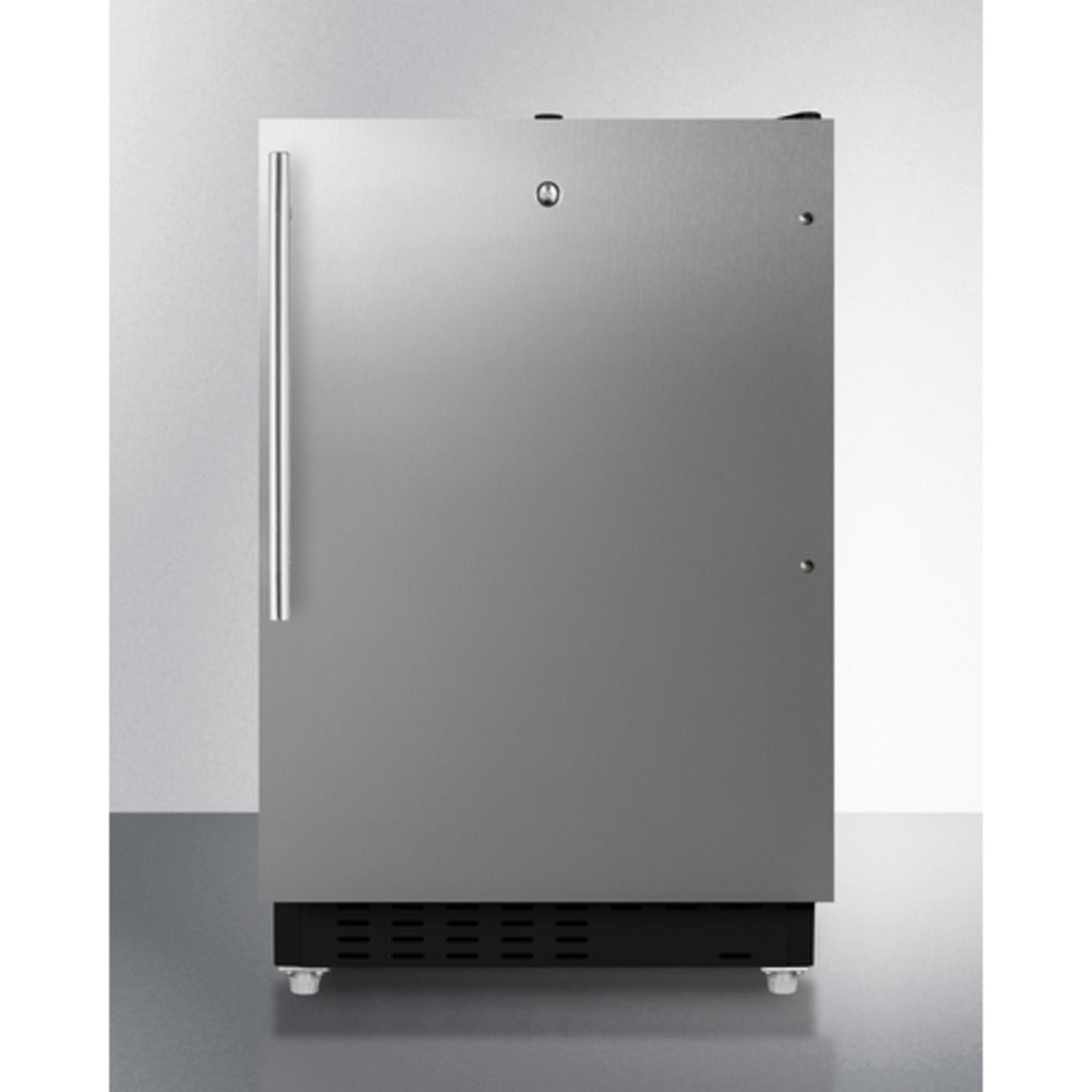 Summit Appliance ALRF49 Series 21" Stainless Steel/Black Finish Built-In Refrigerator-Freezer with Brushed Stainless Steel Handle