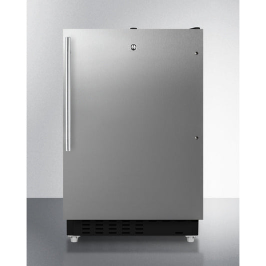 Summit Appliance ALRF49 Series 21" Stainless Steel/Black Finish Built-In Refrigerator-Freezer with Brushed Stainless Steel Handle