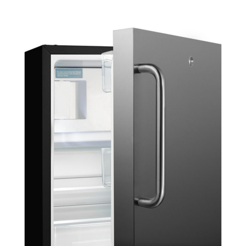Summit Appliance ALRF49 Series 21" Stainless Steel/Black Finish Built-In Refrigerator-Freezer with Towel Bar Handle