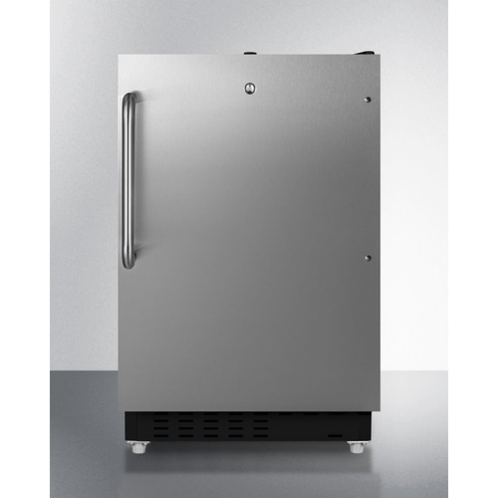 Summit Appliance ALRF49 Series 21" Stainless Steel/Black Finish Built-In Refrigerator-Freezer with Towel Bar Handle