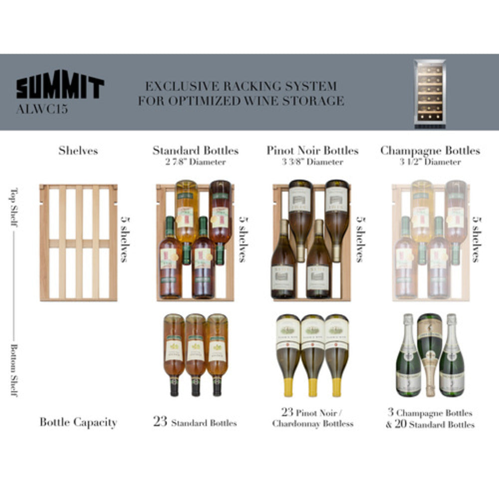 Summit Appliance ALWC15 Series 15" Black Cabinet Finish Built-In Wine Cellar