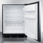 Summit Appliance AR5B Series 24" Stainless Steel/Black Finish Built-In All-Refrigerator with Brushed Stainless Steel Handle