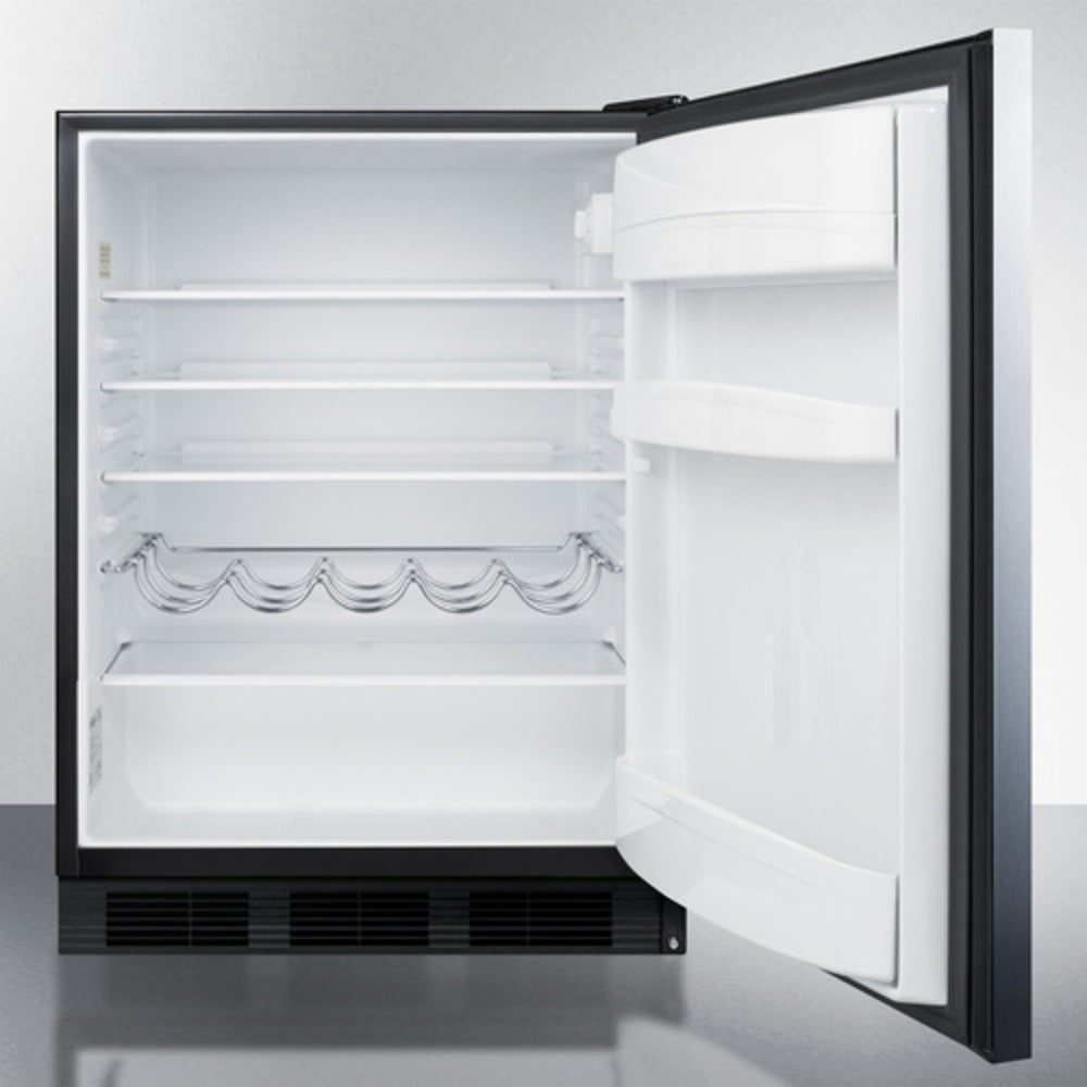 Summit Appliance AR5B Series 24" Stainless Steel/Black Finish Built-In All-Refrigerator with Brushed Stainless Steel Handle
