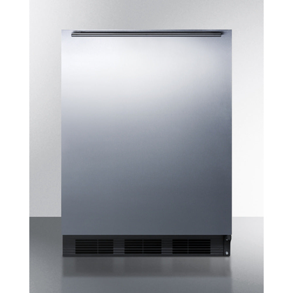 Summit Appliance AR5B Series 24" Stainless Steel/Black Finish Built-In All-Refrigerator with Brushed Stainless Steel Handle