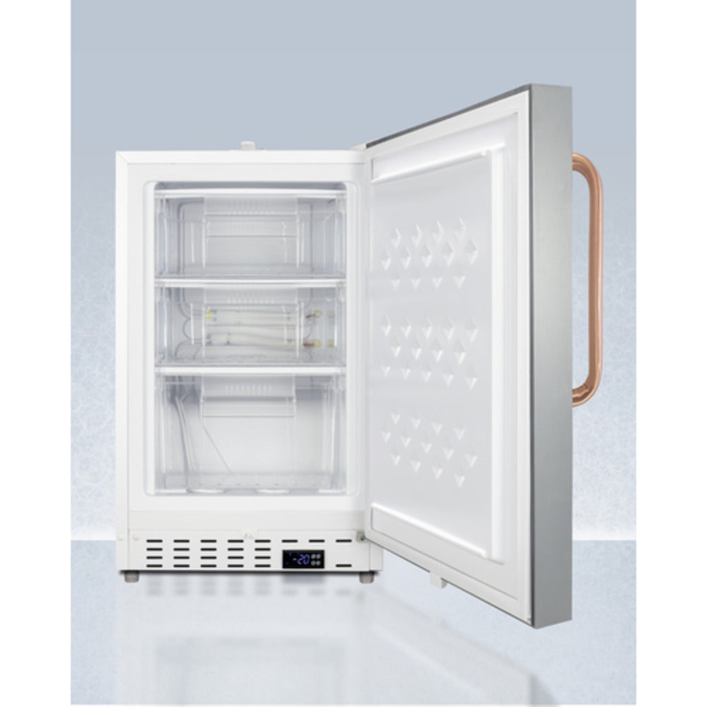 Summit Appliance Accucold 20" Stainless Steel & White Finish Built-In Vaccine All-Freezer with Copper Handle