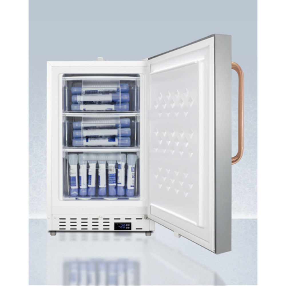 Summit Appliance Accucold 20" Stainless Steel & White Finish Built-In Vaccine All-Freezer with Copper Handle