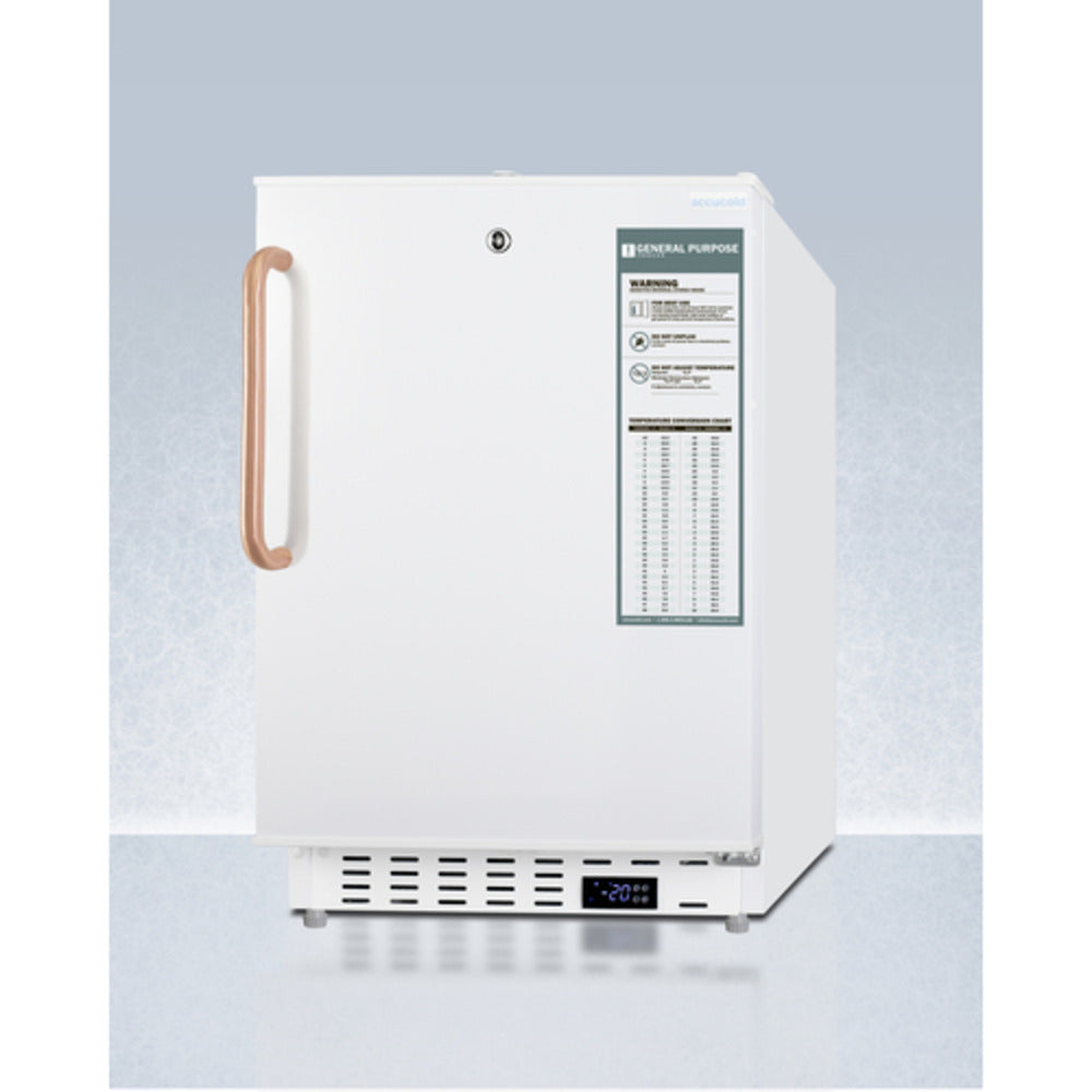 Summit Appliance Accucold 20" White Finish Built-In Vaccine All-Freezer with Copper Handle