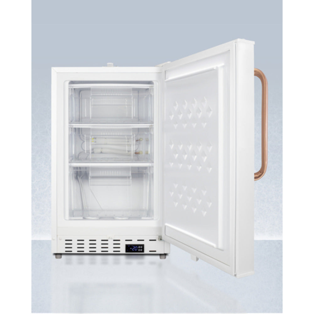 Summit Appliance Accucold 20" White Finish Built-In Vaccine All-Freezer with Copper Handle