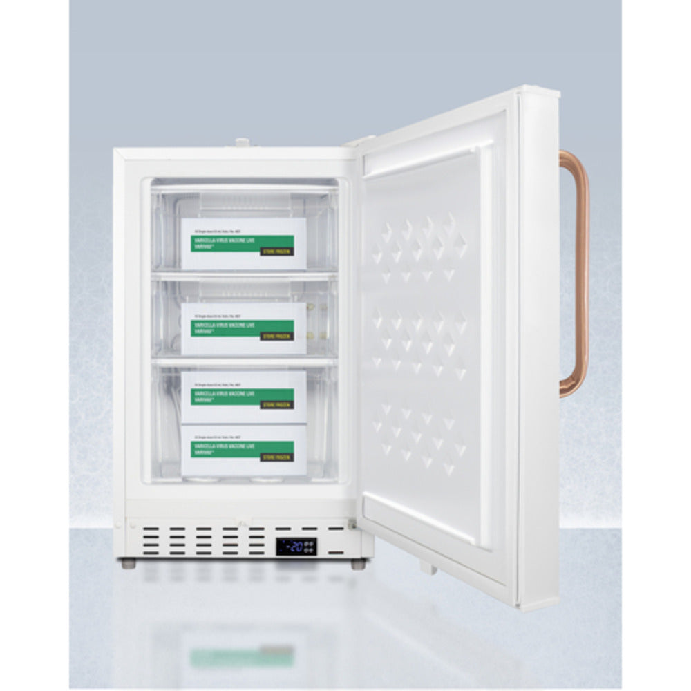 Summit Appliance Accucold 20" White Finish Built-In Vaccine All-Freezer with Copper Handle