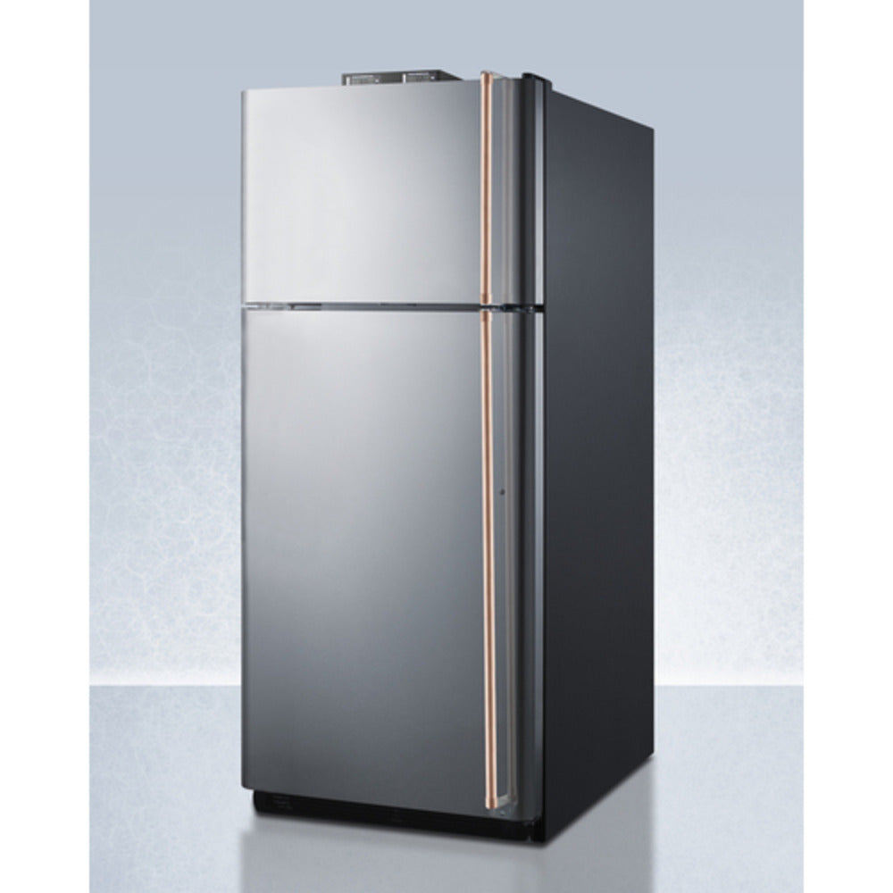 Summit Appliance BKRF Series 30" Stainless Steel Finish Break Room Refrigerator-Freezer with Antimicrobial Pure Copper Left Handles