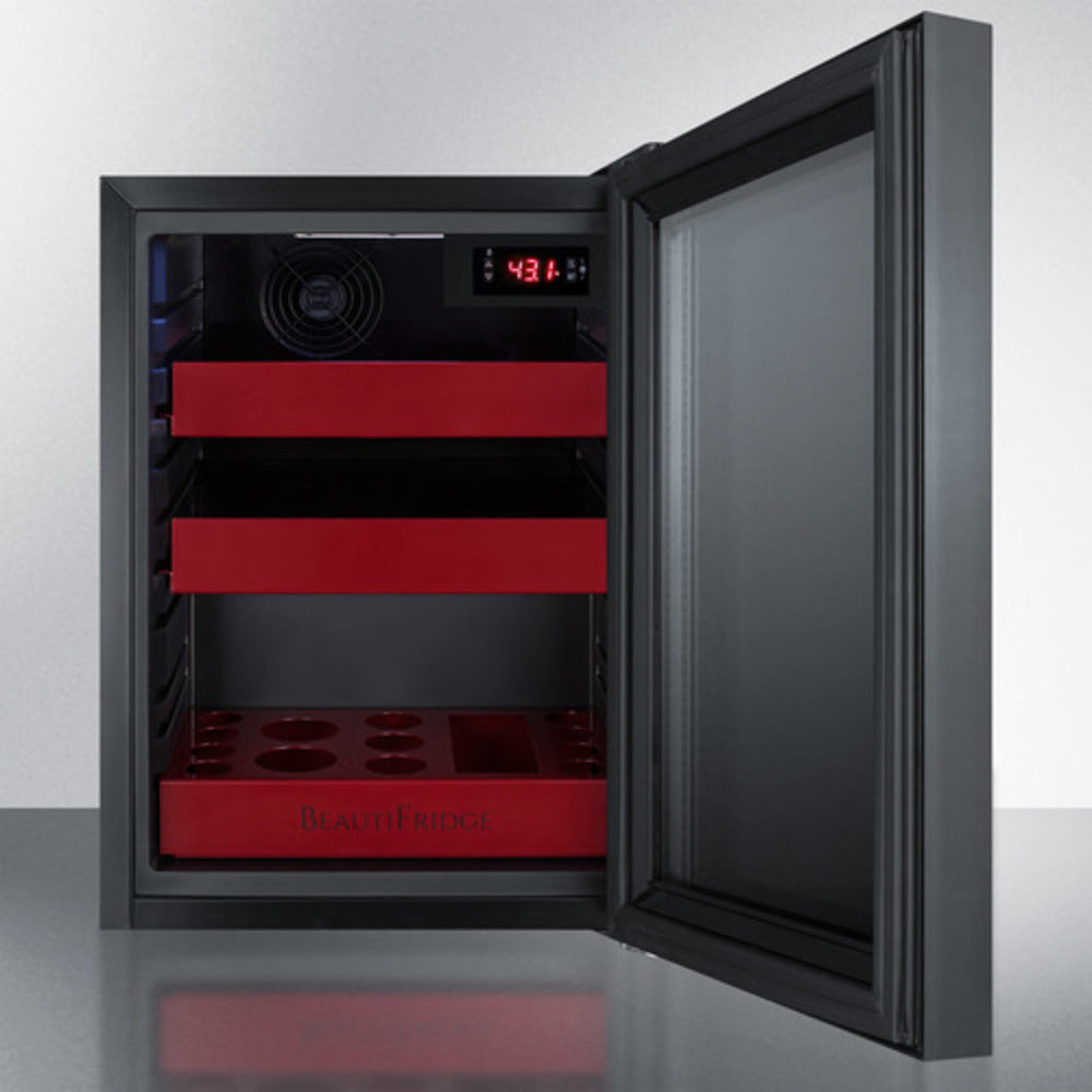 Summit Appliance BeautiFridge Tinted Cosmetics Cooler with Glossy Ruby Shelves Finish