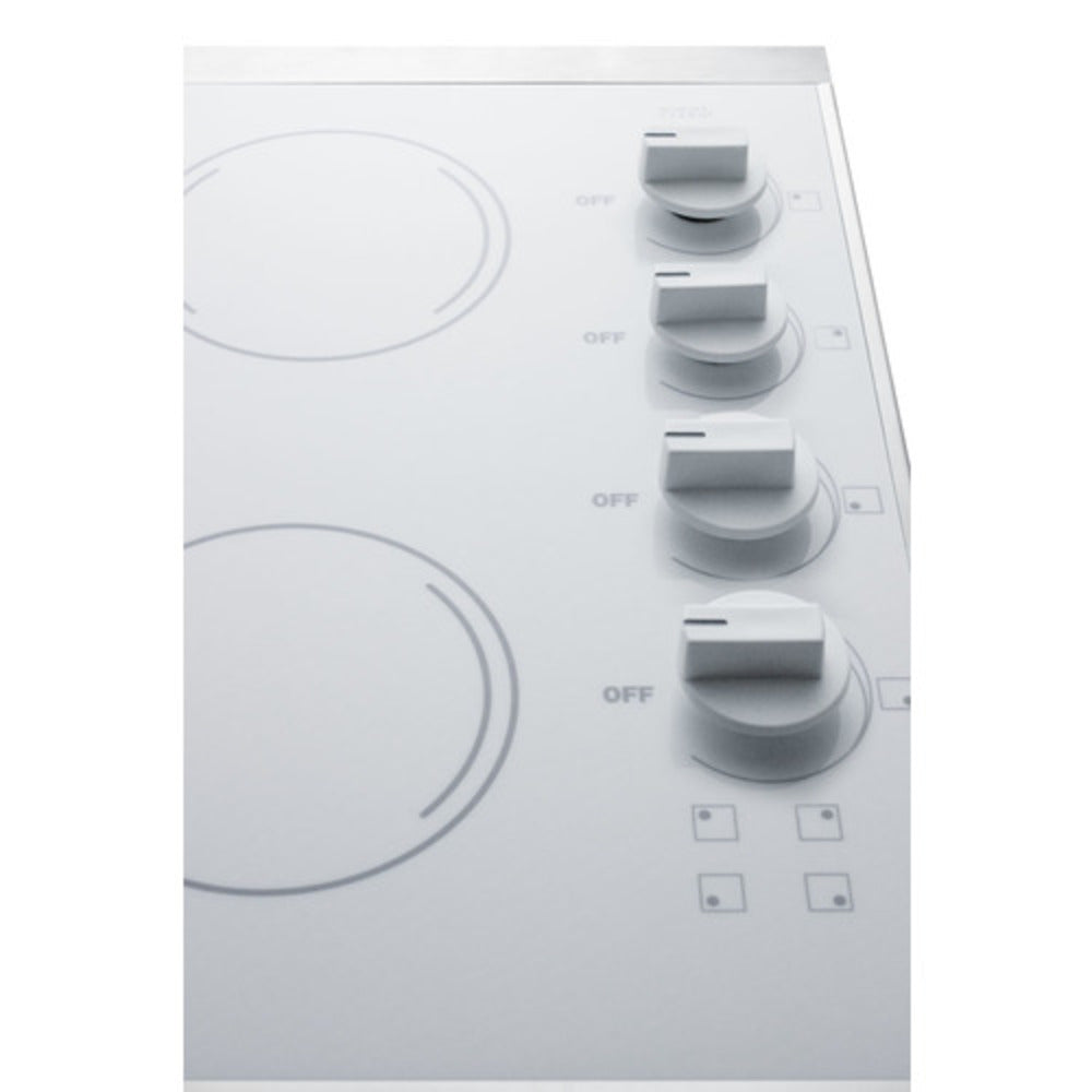 Summit Appliance CRS426 24" 230V Stainless Trim/White Glass Finish 4-Burner Radiant Cooktop