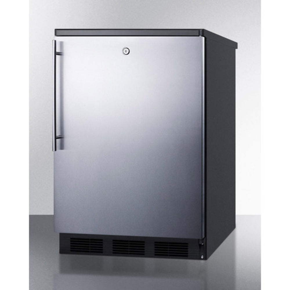 Summit Appliance FF7 Series 24" Stainless Steel/Black Finish All-Refrigerator with Right Bar Handle - NSF-7 Commercial Standards