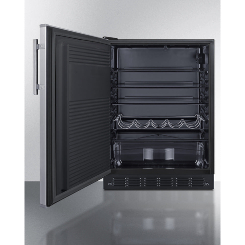 Summit Appliance FF7 Series 24" Stainless Steel/Black Finish Residential All-Refrigerator with Left Door Swing