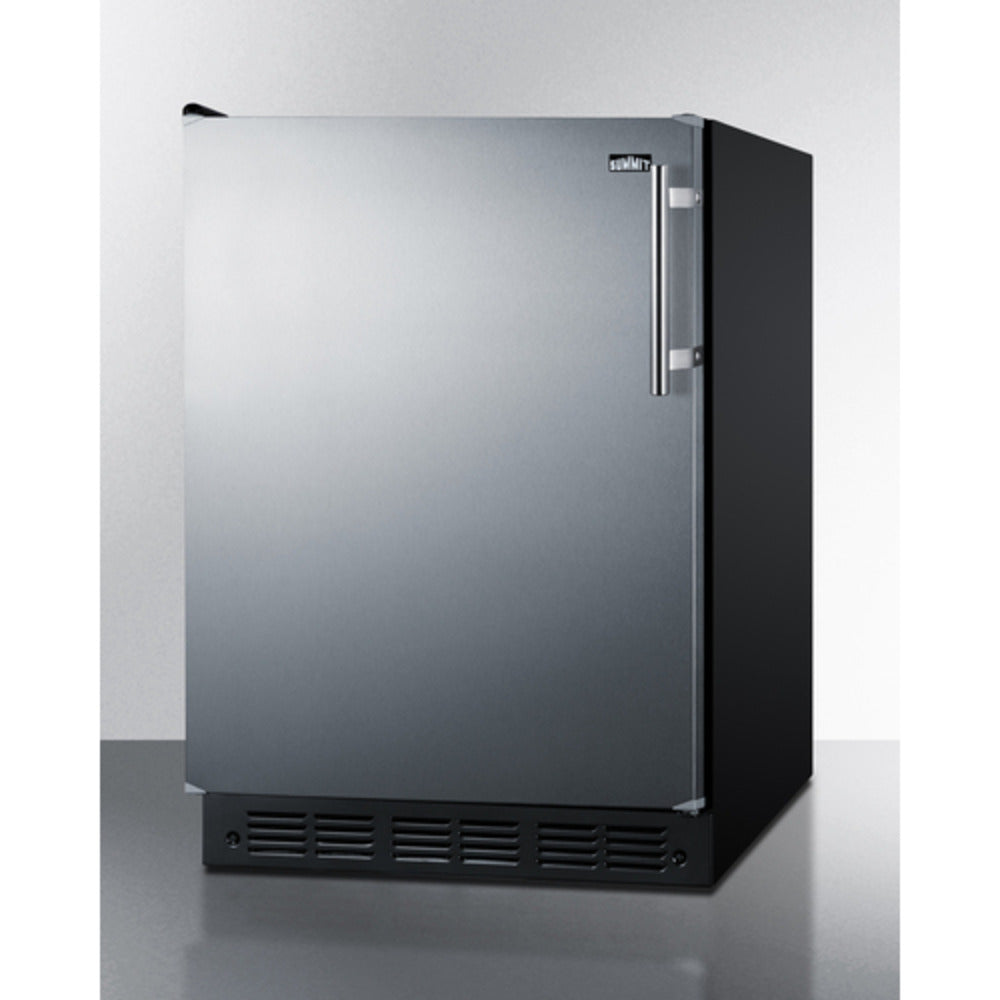 Summit Appliance FF7 Series 24" Stainless Steel/Black Finish Residential All-Refrigerator with Left Door Swing