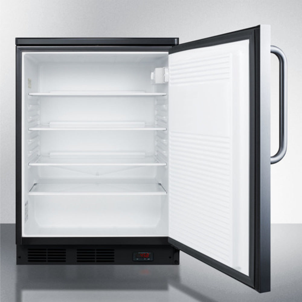 Summit Appliance FF7BI Series 24" Stainless Steel/Black Finish Built-In Pub Cellar with Towel Bar Handle