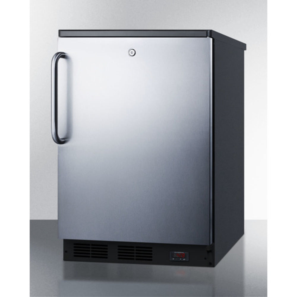 Summit Appliance FF7BI Series 24" Stainless Steel/Black Finish Built-In Pub Cellar with Towel Bar Handle