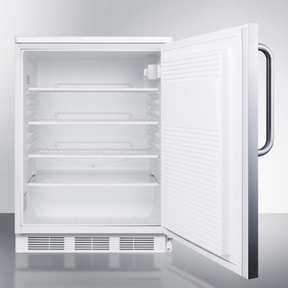 Summit Appliance FF7BI Series 24" Stainless Steel/White Finish Built-In All-Refrigerator with Towel Bar Handle
