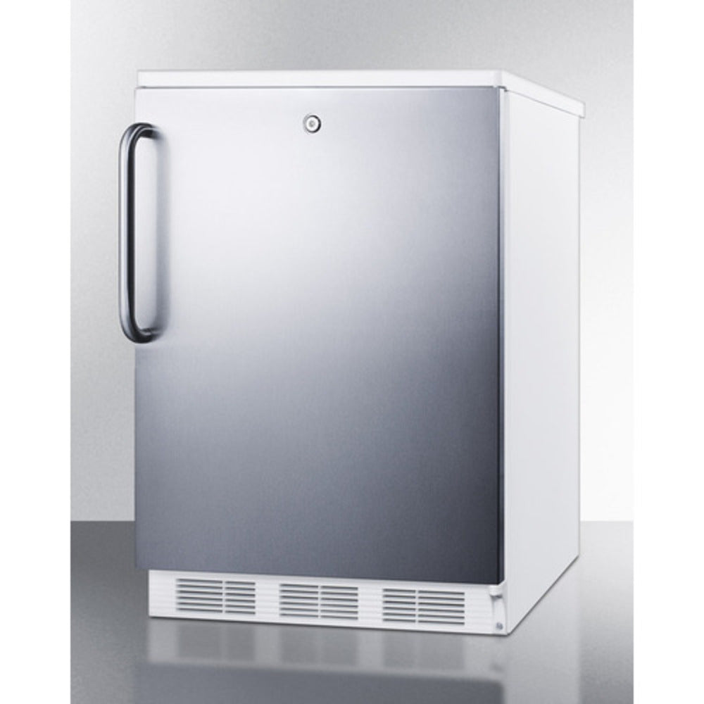 Summit Appliance FF7BI Series 24" Stainless Steel/White Finish Built-In All-Refrigerator with Towel Bar Handle