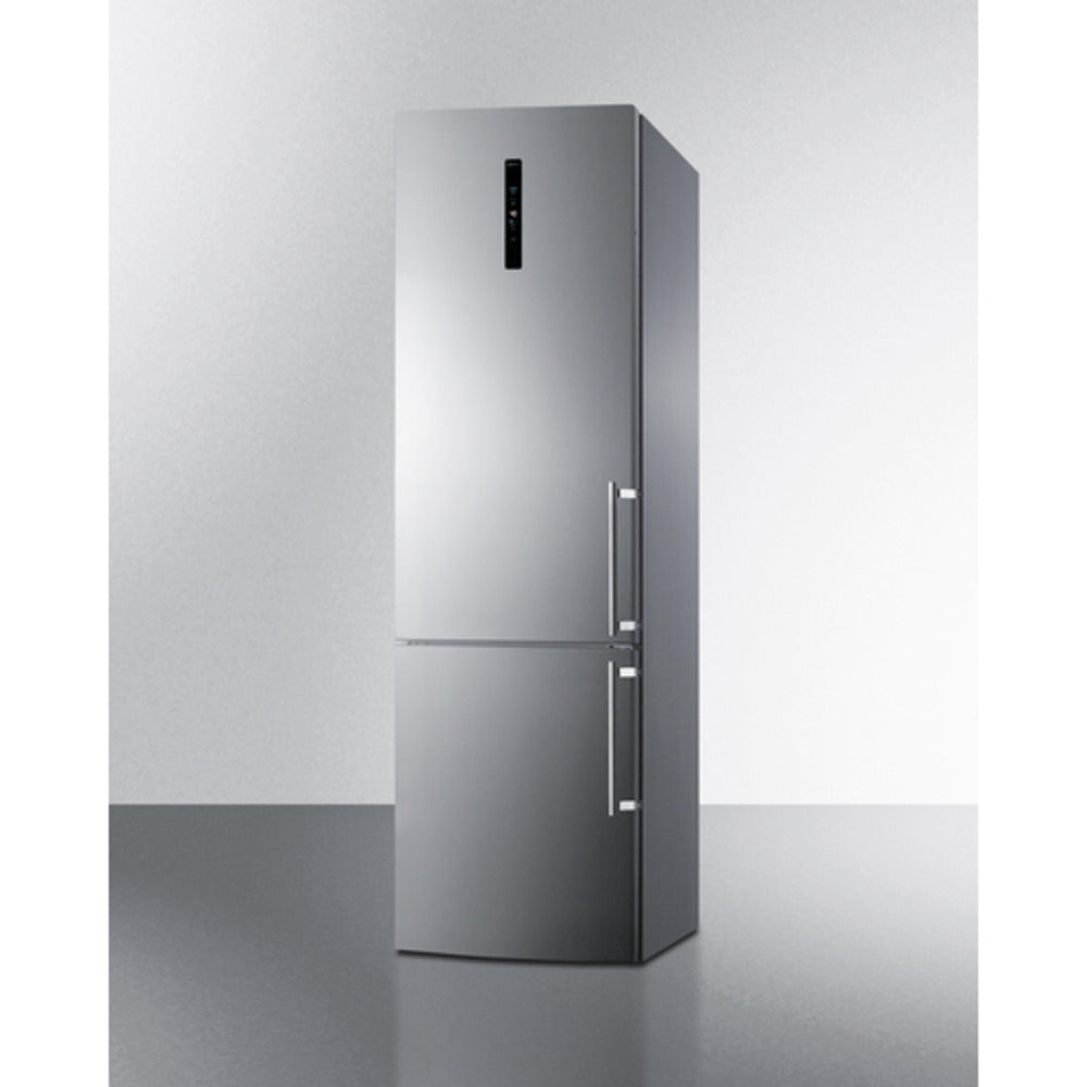 Summit Appliance FFBF18 Series 24" 12 cu.ft. Stainless Steel Finish Bottom Freezer Refrigerator with Icemaker and Left Door Handle