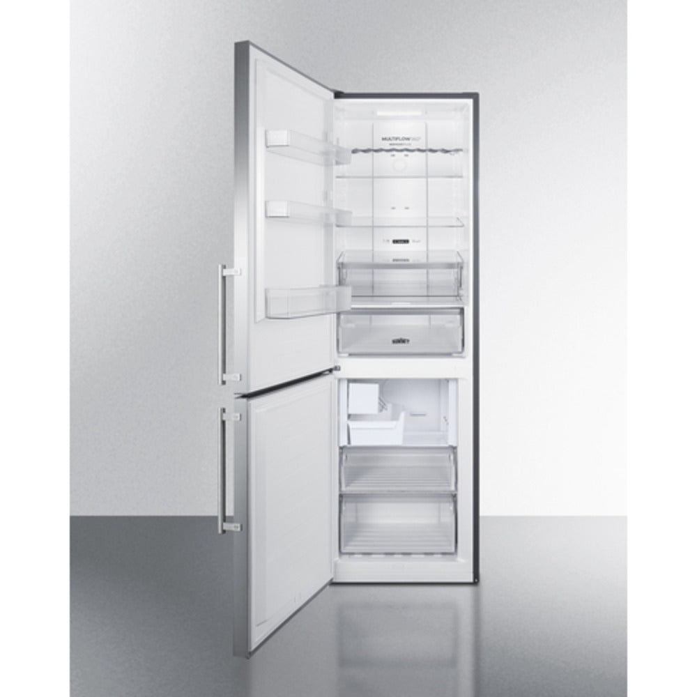 Summit Appliance FFBF24 Series 24" 11 cu.ft. Stainless Steel Finish Bottom Freezer Refrigerator with Icemaker and Left Door Handle