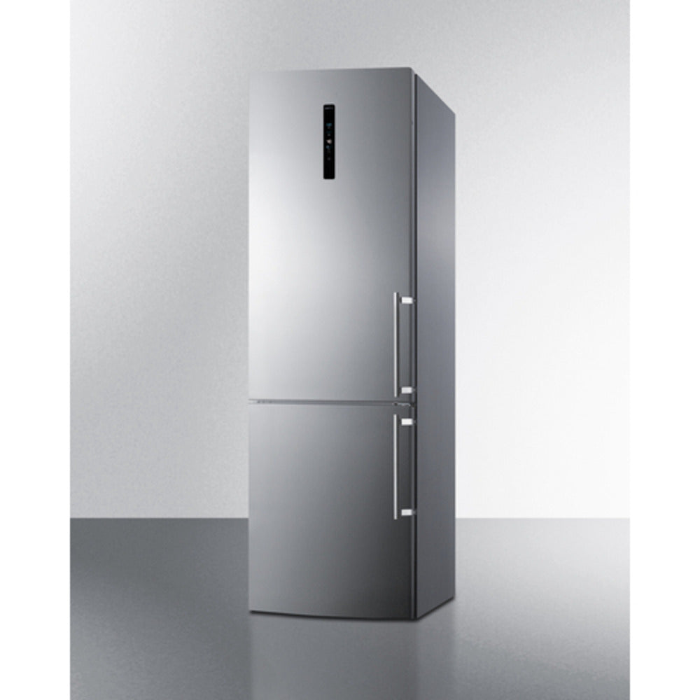 Summit Appliance FFBF24 Series 24" 11 cu.ft. Stainless Steel Finish Bottom Freezer Refrigerator with Icemaker and Left Door Handle