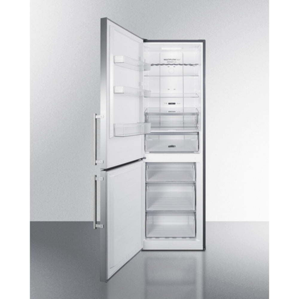 Summit Appliance FFBF24 Series 24" 11 cu.ft. Stainless Steel Finish Bottom Freezer Refrigerator with Left Door Handle
