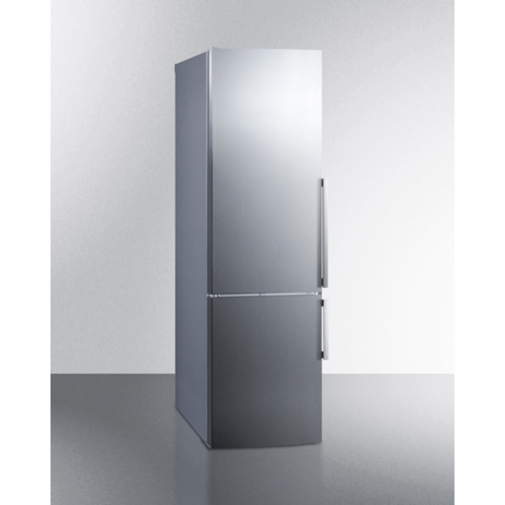 Summit Appliance FFBF24 Series 24" 11 cu.ft. Stainless Steel Finish Frost-Free Bottom Freezer Refrigerator with Left Door Handle