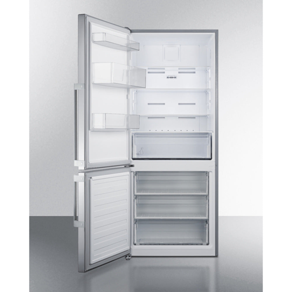 Summit Appliance FFBF28 Series 28" 14 cu.ft. Stainless Steel Finish Bottom Freezer Refrigerator with Left Door Handle