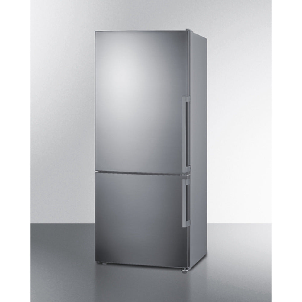 Summit Appliance FFBF28 Series 28" 14 cu.ft. Stainless Steel Finish Bottom Freezer Refrigerator with Left Door Handle