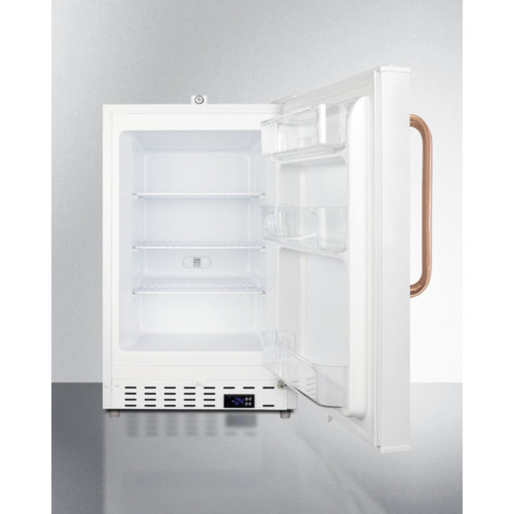 Summit Appliance MOMCUBE Series 20" White Finish Built-In All-Freezer with Copper Handle