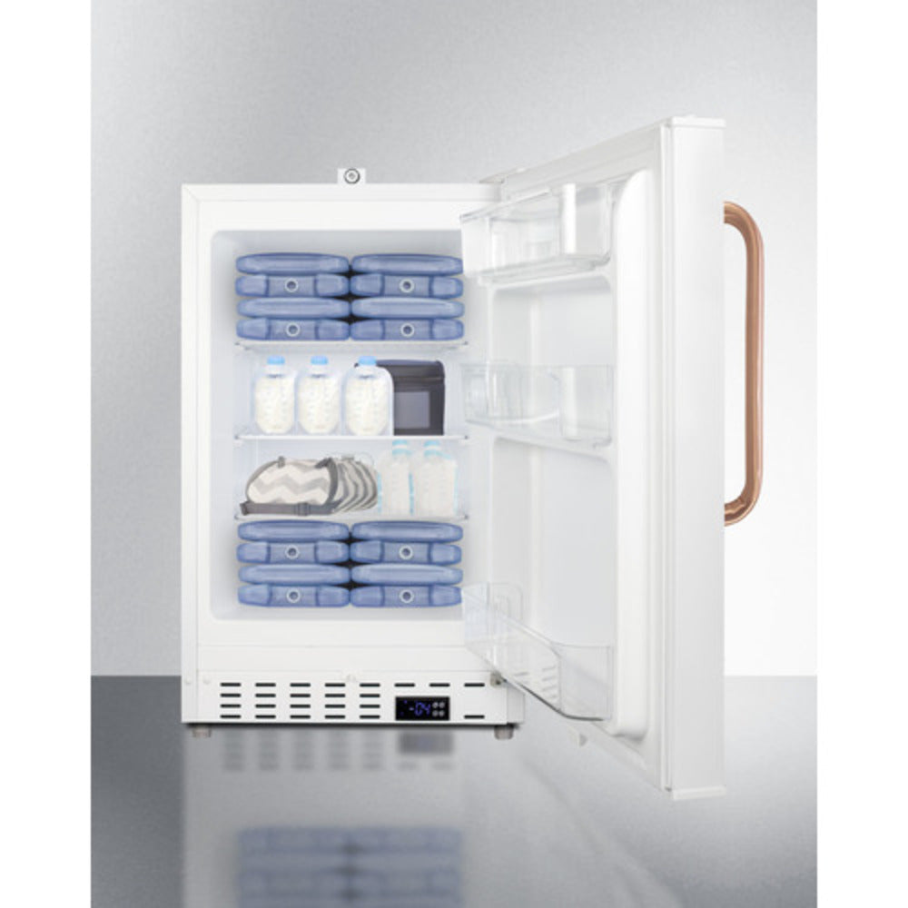 Summit Appliance MOMCUBE Series 20" White Finish Built-In All-Freezer with Copper Handle