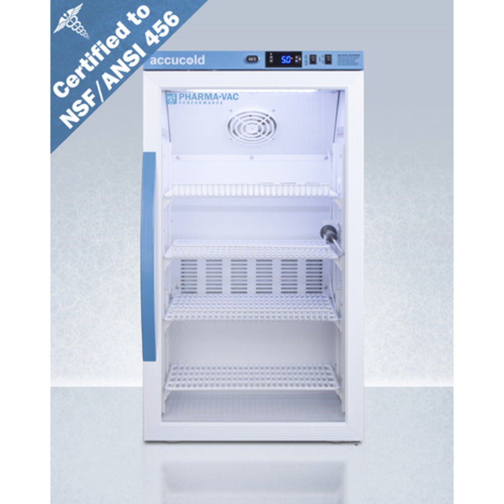 Summit Appliance Pharma-Vac Series 3 cu.ft. White Finish Glass Door Counter Height Vaccine Refrigerator - NSF/ANSI 456