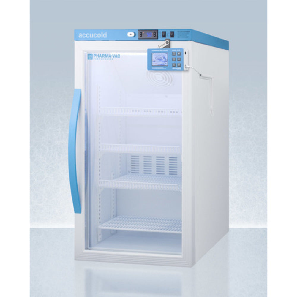 Summit Appliance Pharma-Vac Series 3 cu.ft. White Finish Glass Door Counter Height Vaccine Refrigerator with Digital Data Logger